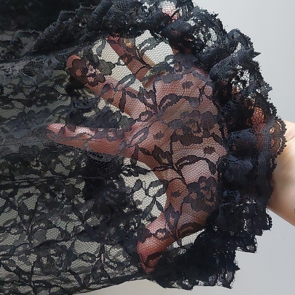 Vintage Black Lace Open Front Cardigan/ Robe Whimsygoth Dark Romantic One Size - Picture 3 of 6